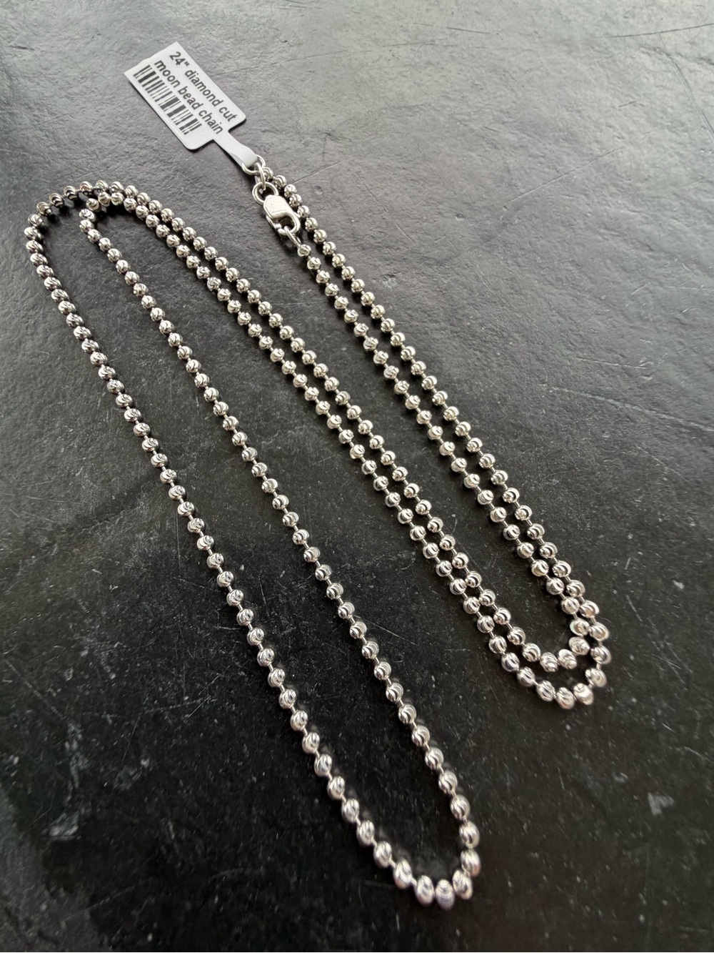 14kt White Gold Diamond Cut Bead Chain Necklace 24” long